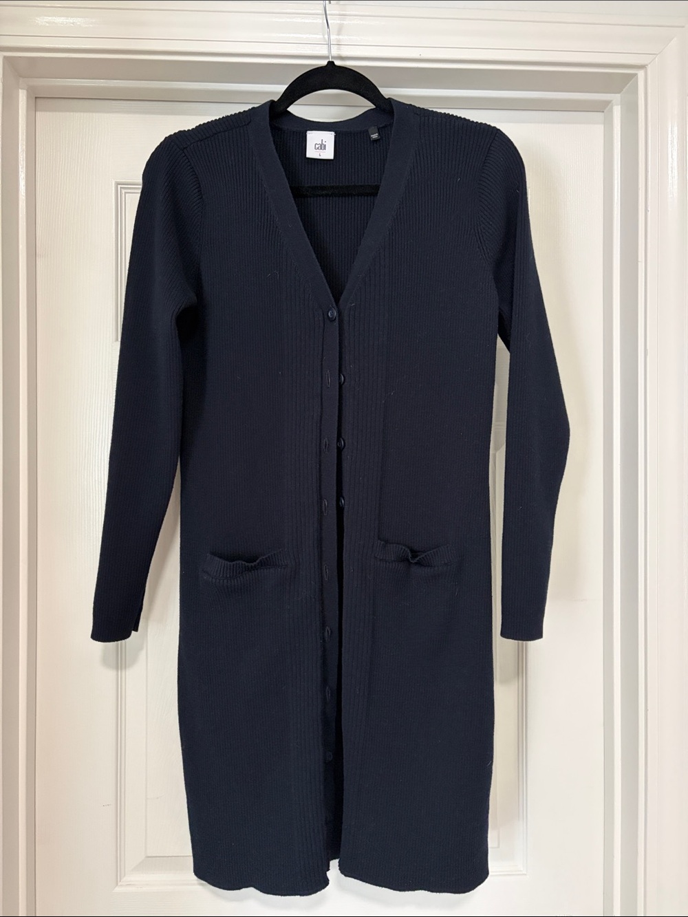 CAbi Navy Long Ribbed Button Cardigan